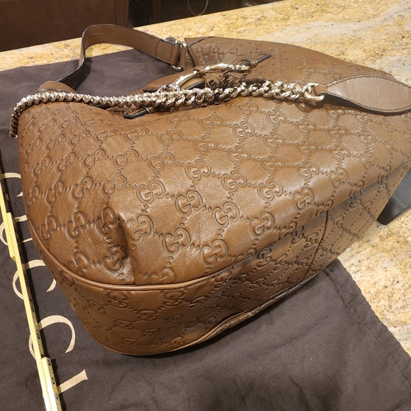 Authentic GUCCI Guccissima Medium Emily Brown Lather Hobo Bag with Chain Strap - Picture 8 of 16